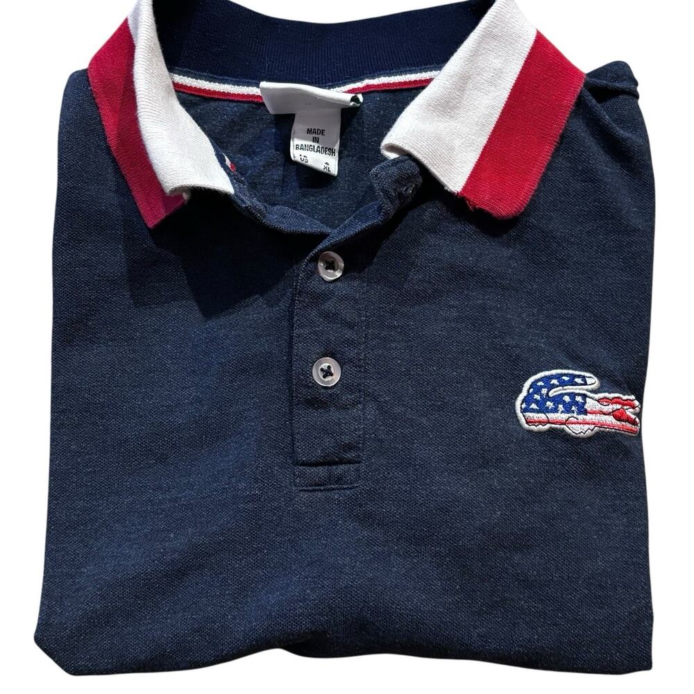 Lacoste Polo Team USA US Flag Croc Slim Fit Blue Measures US M (Tagged XL)
